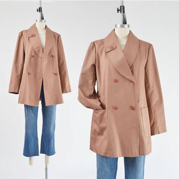 Vintage 70s Brown Double Breasted Jacket Cotton Blend Short M L - Picture 1 of 8